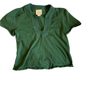Anthropologie Maeve Green Cap Sleeve Shirt